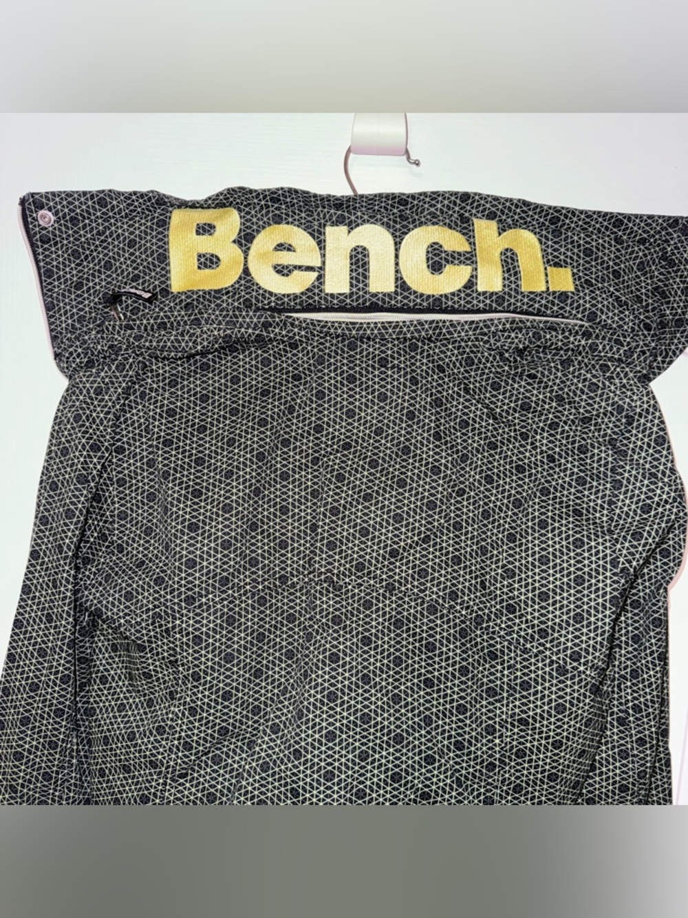 Bench Black and Yellow Patterned Hooded windbreaker Jacket - L